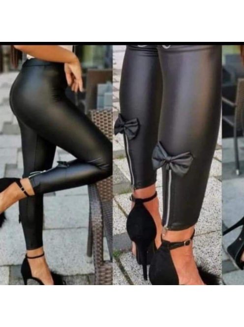 Lili Fekete Műbőr Masnis Leggings